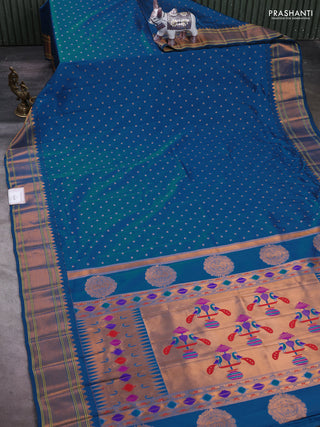 Peacock Blue Semi Paithani Silk Saree