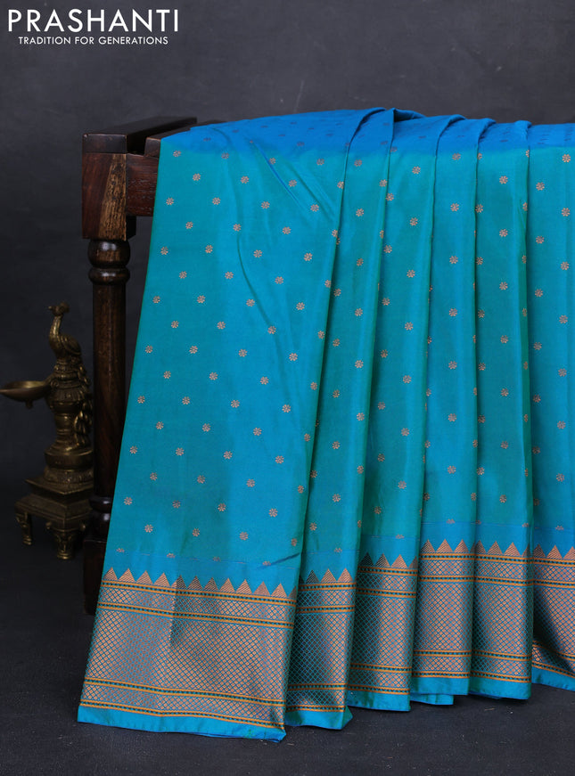 Teal Blue Semi Paithani Silk Saree