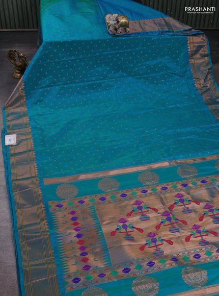 Teal Blue Semi Paithani Silk Saree