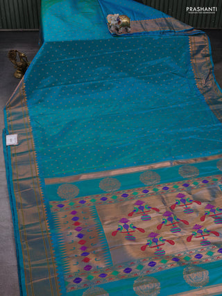 Teal Blue Semi Paithani Silk Saree