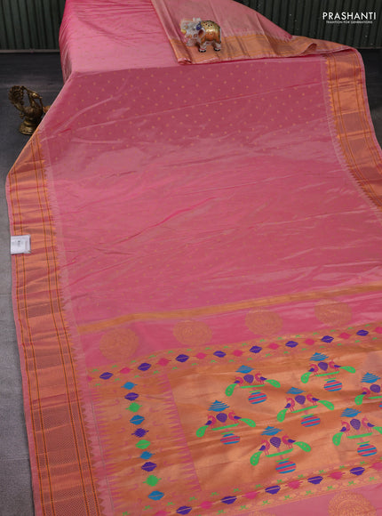 Peach Semi Paithani Silk Saree