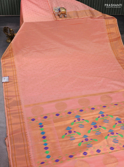 Peach Semi Paithani Silk Saree