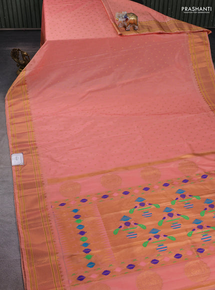 Peach Semi Paithani Silk Saree