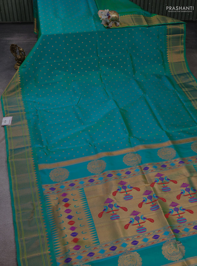 Teal Green Semi Paithani Silk Saree