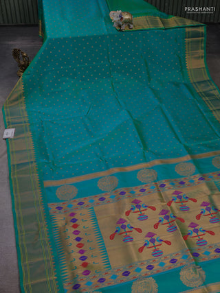 Teal Green Semi Paithani Silk Saree
