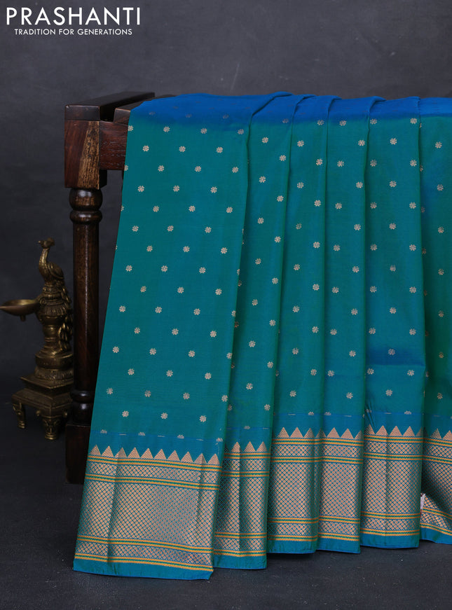 Teal Blue Semi Paithani Silk Saree