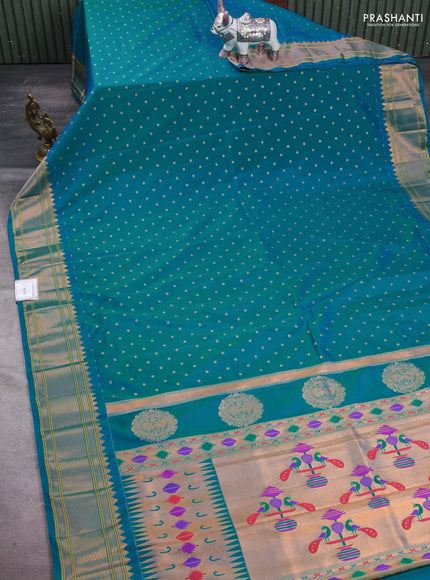 Teal Blue Semi Paithani Silk Saree