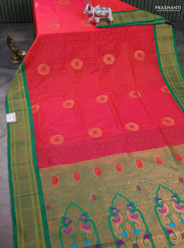 Pink & Green Semi Paithani Silk Saree