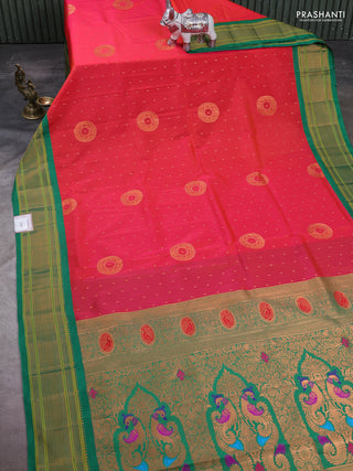 Pink & Green Semi Paithani Silk Saree