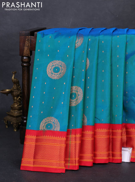 Blue & Red Semi Paithani Silk Saree