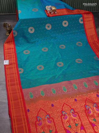 Blue & Red Semi Paithani Silk Saree