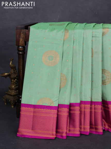 Pista Green & Magenta Pink Semi Paithani Silk Saree