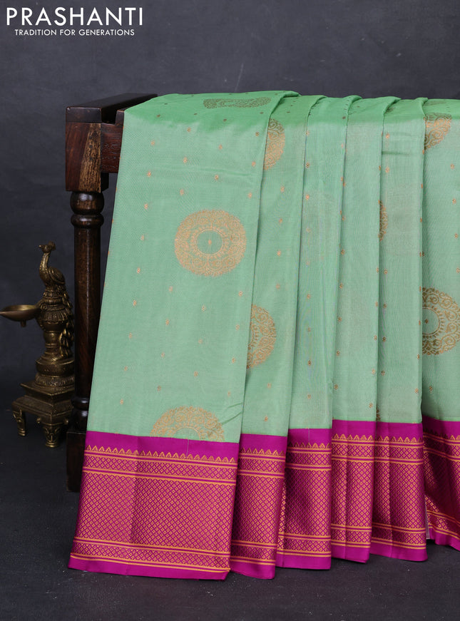 Pista Green & Magenta Pink Semi Paithani Silk Saree