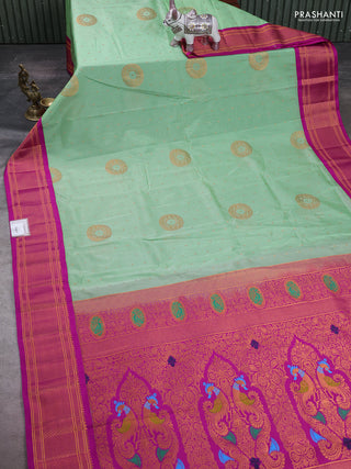 Pista Green & Magenta Pink Semi Paithani Silk Saree