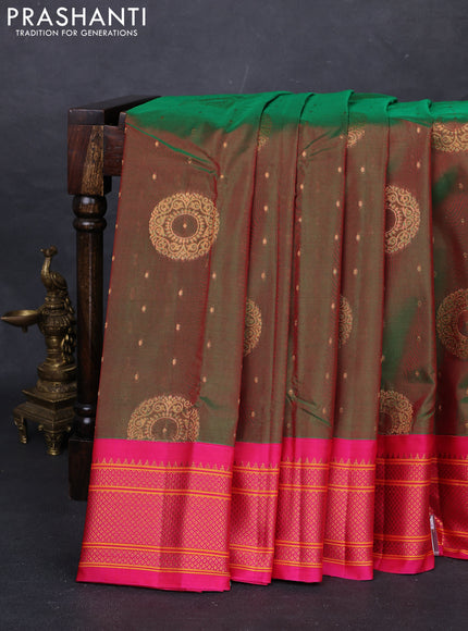 Manthulir Green & Pink Semi Paithani Silk Saree