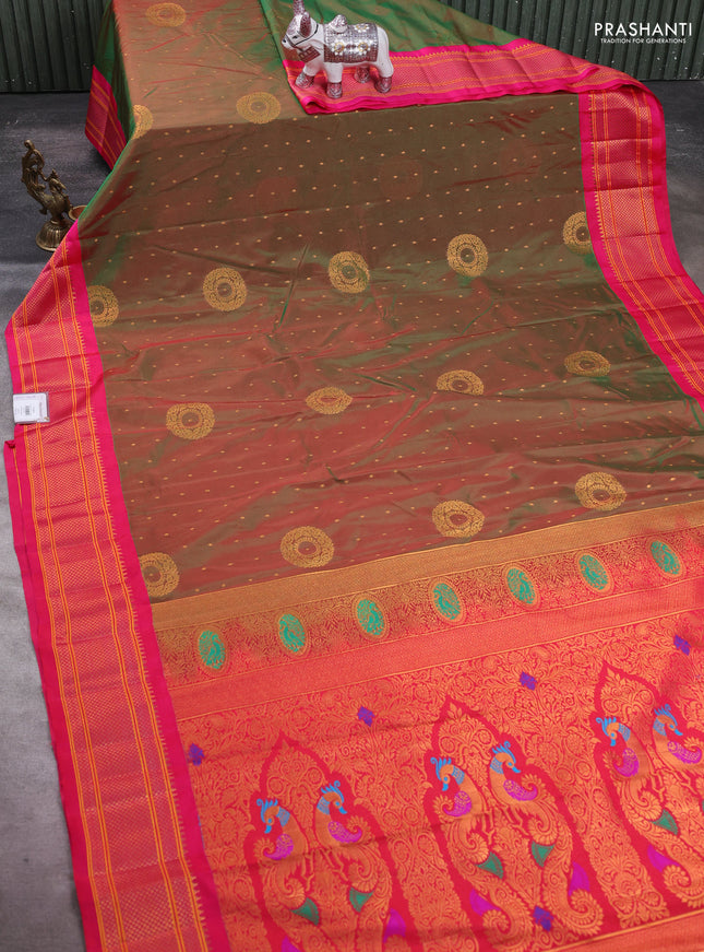 Manthulir Green & Pink Semi Paithani Silk Saree