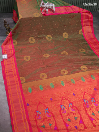 Manthulir Green & Pink Semi Paithani Silk Saree