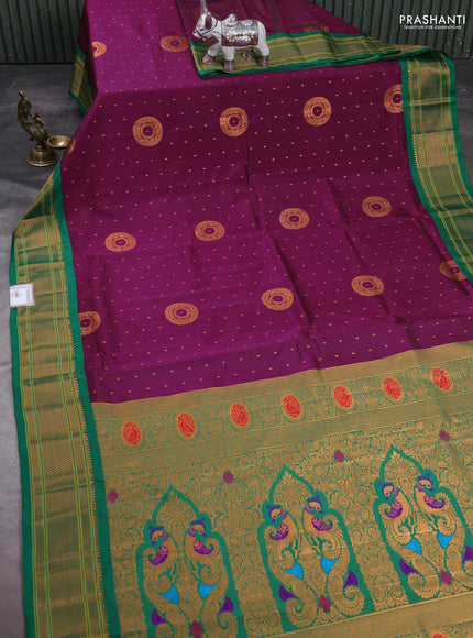 Wine & Green Semi Paithani Silk Saree