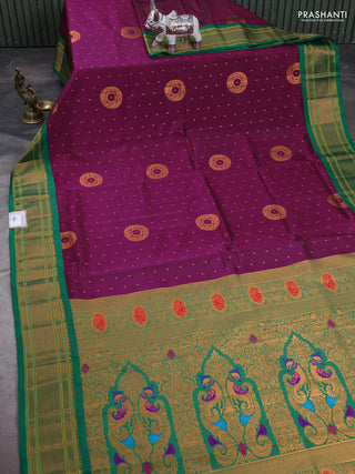 Wine & Green Semi Paithani Silk Saree