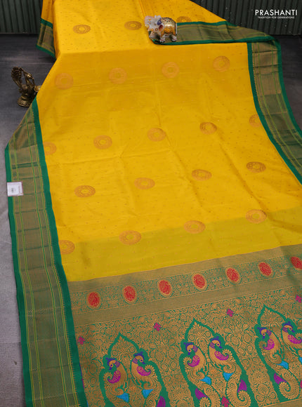 Yellow & Green Semi Paithani Silk Saree