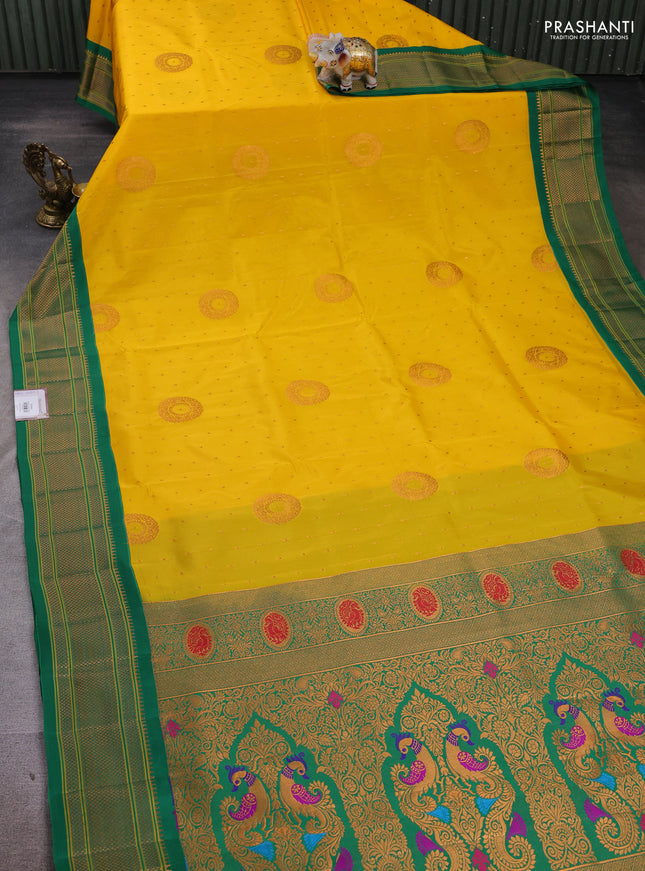 Yellow & Green Semi Paithani Silk Saree