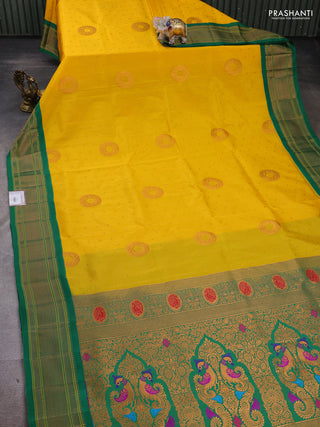 Yellow & Green Semi Paithani Silk Saree