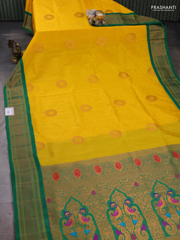 Yellow & Green Semi Paithani Silk Saree
