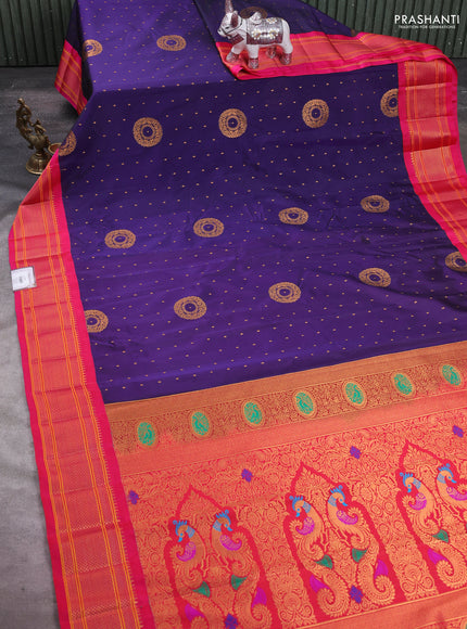 Violet & Pink Semi Paithani Silk Saree