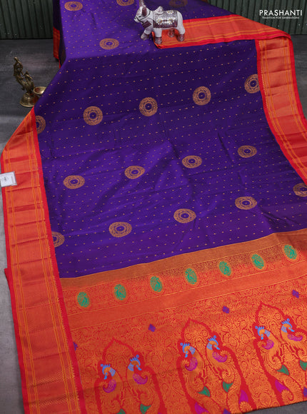 Violet & Red Semi Paithani Silk Saree