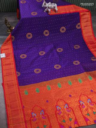 Violet & Red Semi Paithani Silk Saree