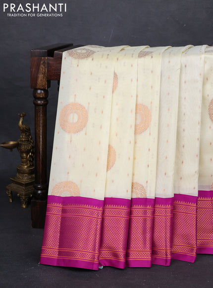 Cream & Magenta Pink Semi Paithani Silk Saree