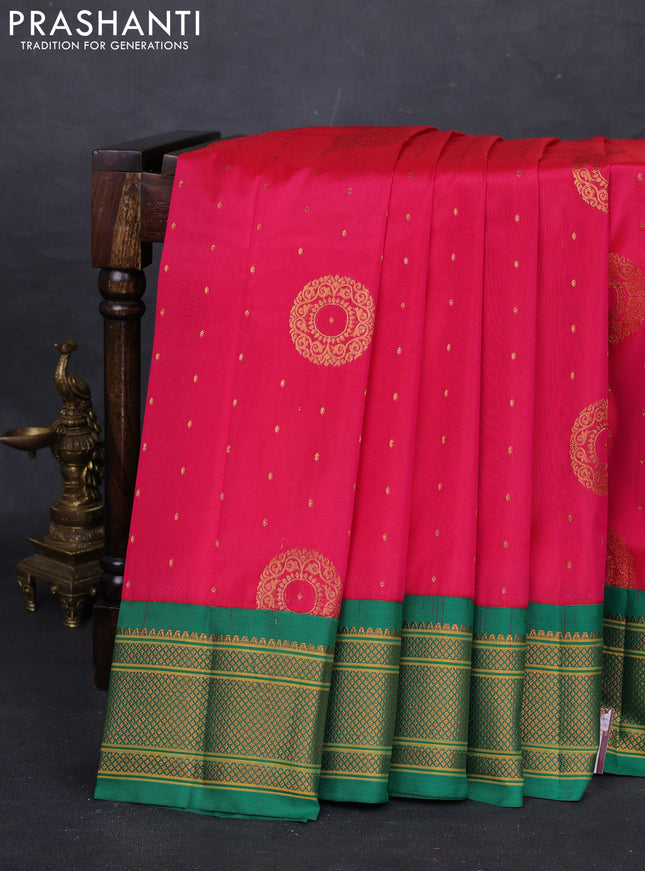 Pink & Green Semi Paithani Silk Saree