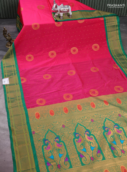 Pink & Green Semi Paithani Silk Saree