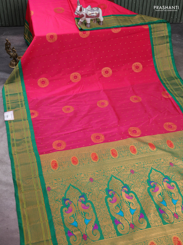 Pink & Green Semi Paithani Silk Saree