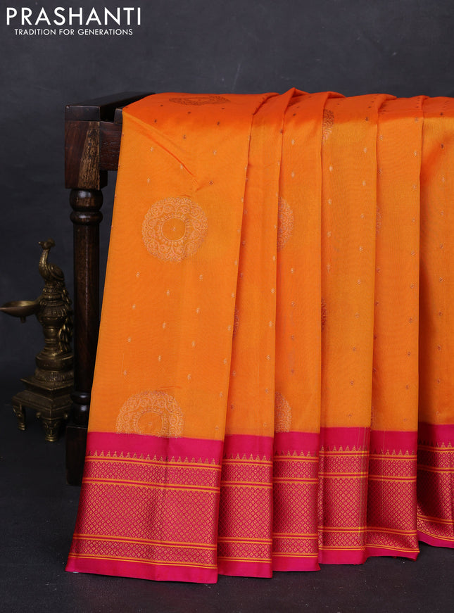 Mango Yellow & Pink Semi Paithani Silk Saree