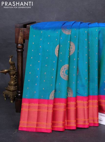 Teal Blue & Pink Semi Paithani Silk Saree