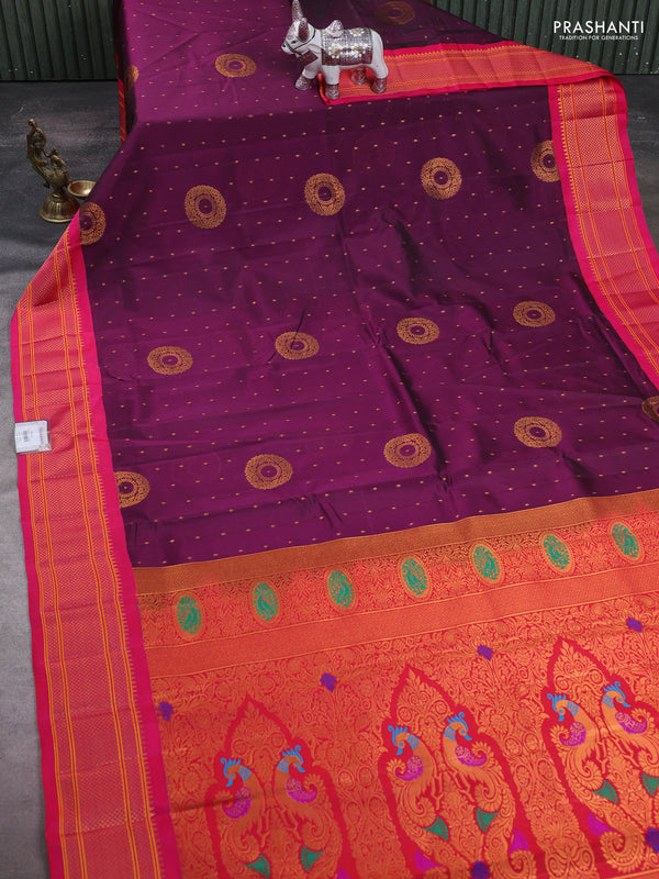 Wine & Pink Semi Paithani Silk Saree