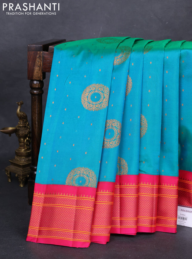 Teal Green & Pink Semi Paithani Silk Saree