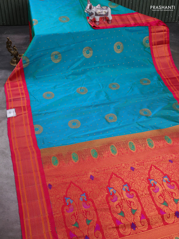 Teal Green & Pink Semi Paithani Silk Saree