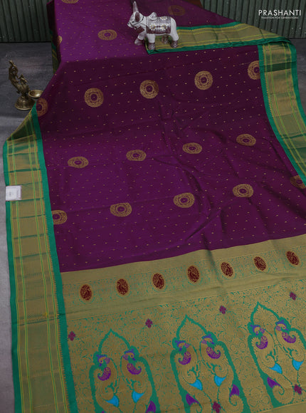 Wine & Green Semi Paithani Silk Saree