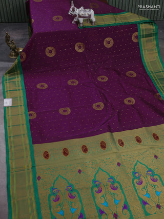 Wine & Green Semi Paithani Silk Saree