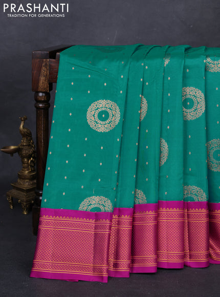 Teal Blue & Magenta Pink Semi Paithani Silk Saree