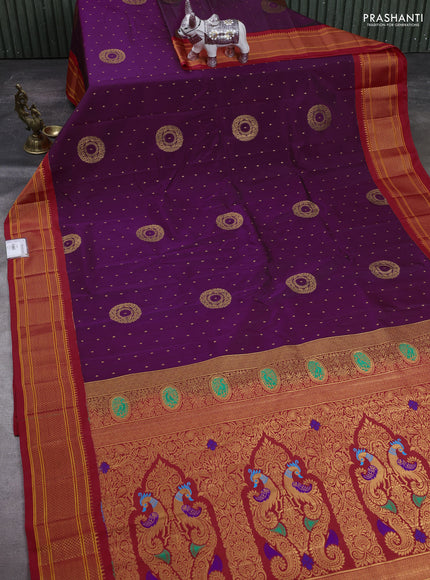 Wine & Red Semi Paithani Silk Saree