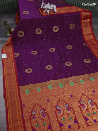 Wine & Red Semi Paithani Silk Saree