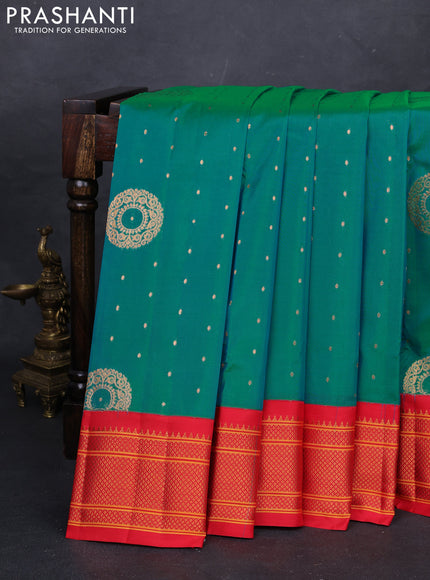 Teal Green & Red Semi Paithani Silk Saree
