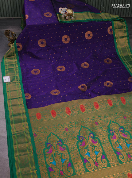 Violet & Green Semi Paithani Silk Saree