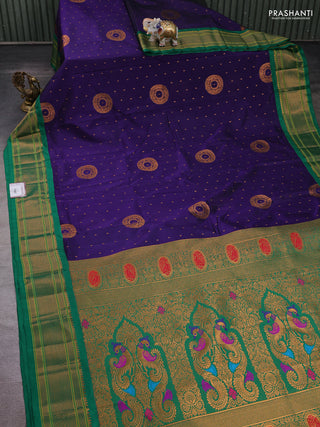 Violet & Green Semi Paithani Silk Saree