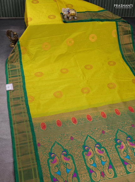 Lime Green & Green Semi Paithani Silk Saree