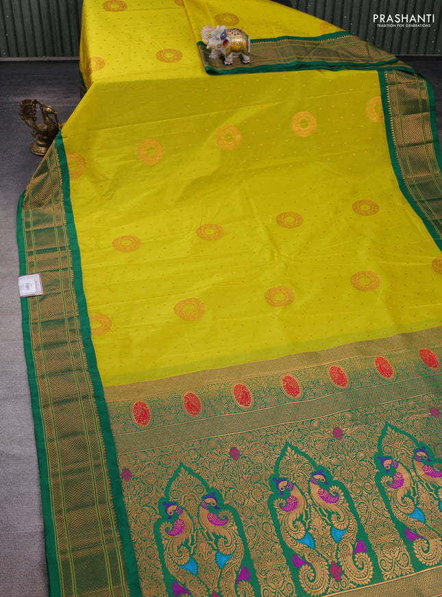 Lime Green & Green Semi Paithani Silk Saree
