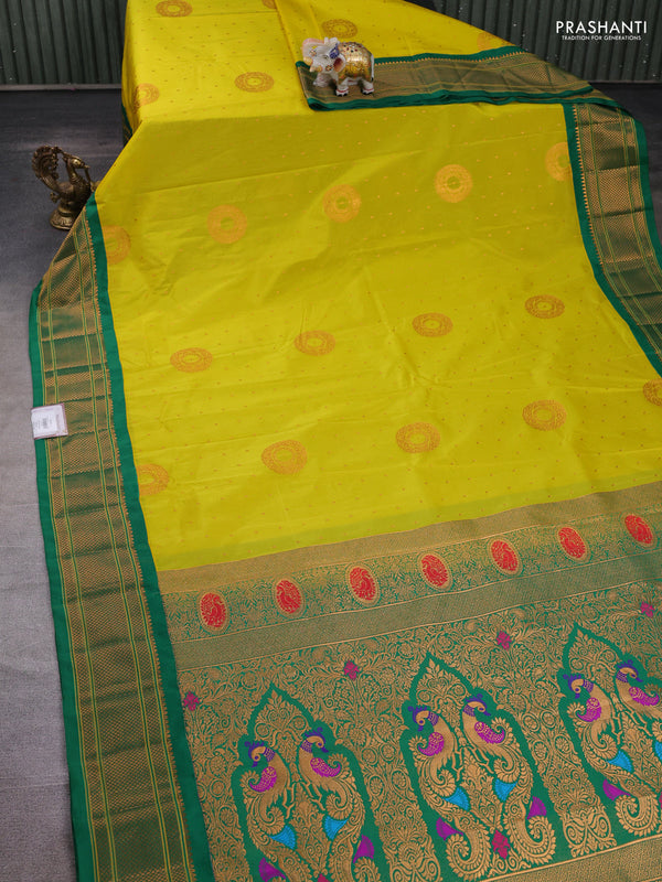Lime Green & Green Semi Paithani Silk Saree